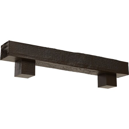 Ekena Millwork Kit w/ Alamo Corbels, Burnished Mahogany, 4"H x 6"D x 60"W Rough Sawn Faux Wood Fireplace ManteL MANURS04X06X60AOBM